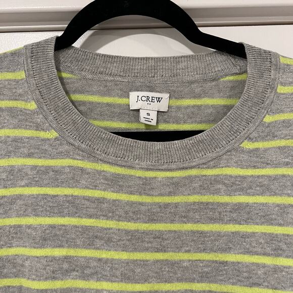 J Crew Women's Crewneck Long Sleeve Sweater Grey‎ Yellow Stripes Size S - Picture 3 of 8